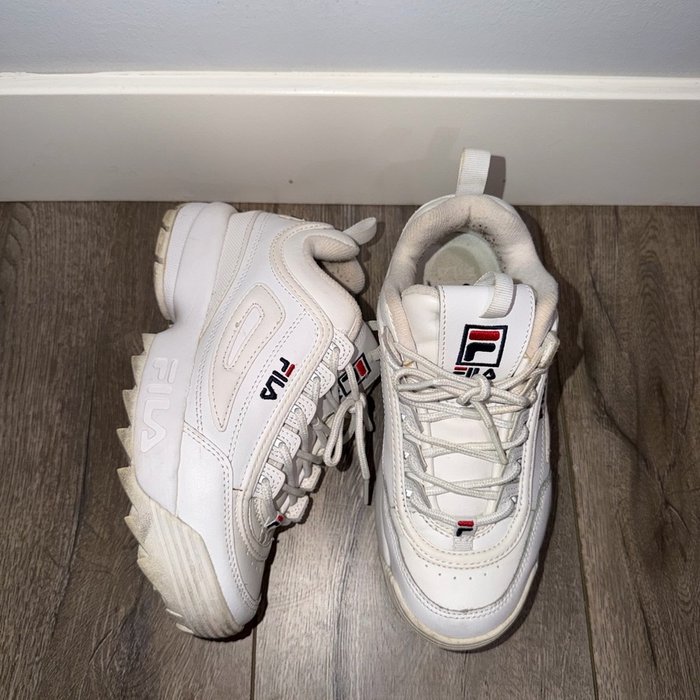 Fila White Chunky Sneaker with Red & Navy Logo